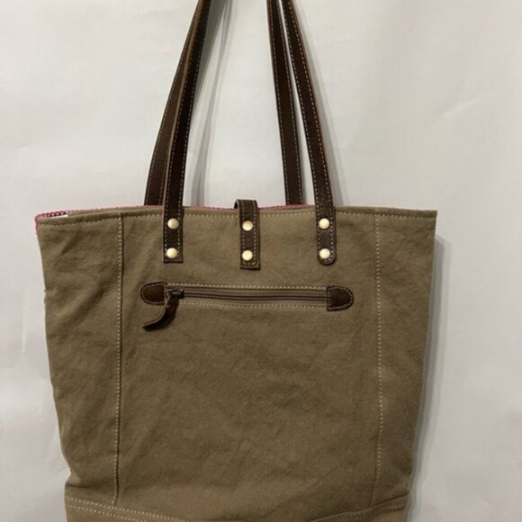 Myra Exuberant Spirit Shoulder Bag Tote NWT Cowhide Canvas Boho - Picture 3 of 7